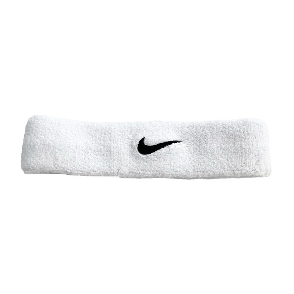 Nike Headband White Terry Cloth Sweatband Swoosh Logo Sports Gym Running Tennis - Picture 1 of 2